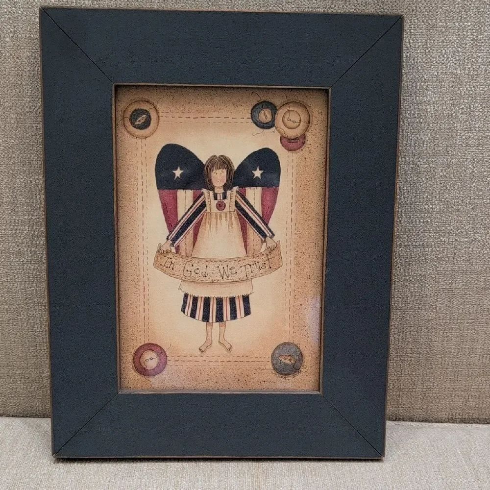 Patriotic Angel Framed Wall Art Primitive Country Style By Anna Scott